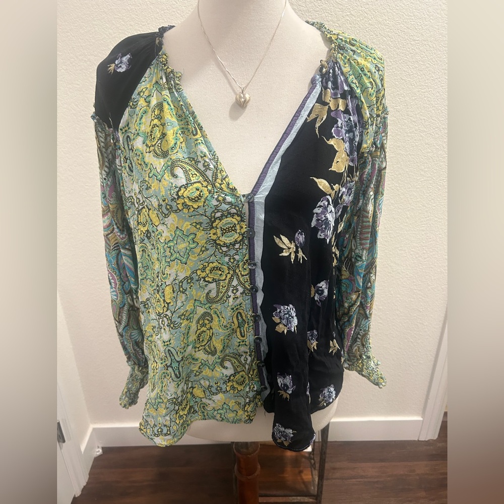 Free People Multicolor Patchwork Blouse - image 1